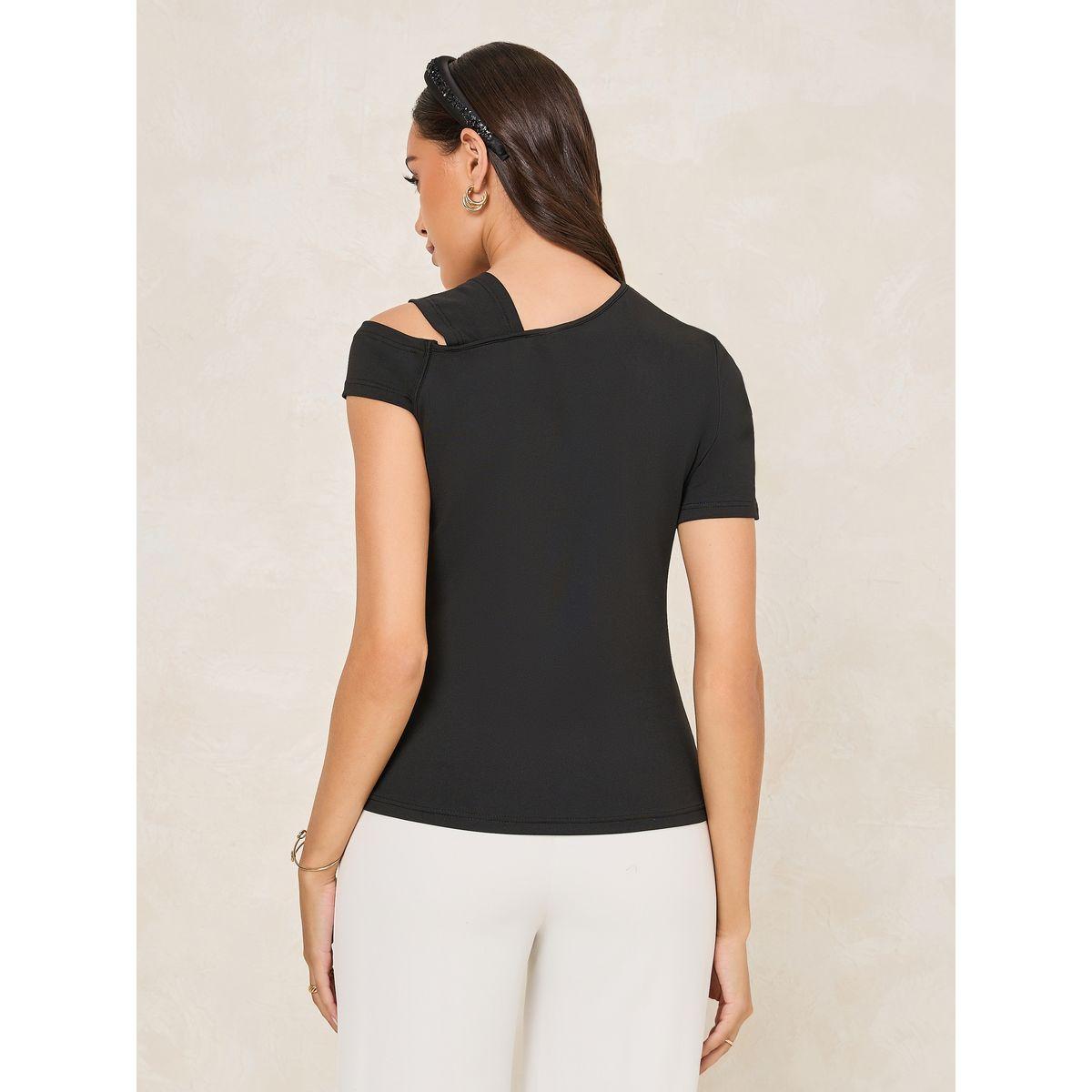 Styli Fitted Asymmetric Neck T-Shirt with Cut-Out Detail-women-clothing-tshirts-image-5