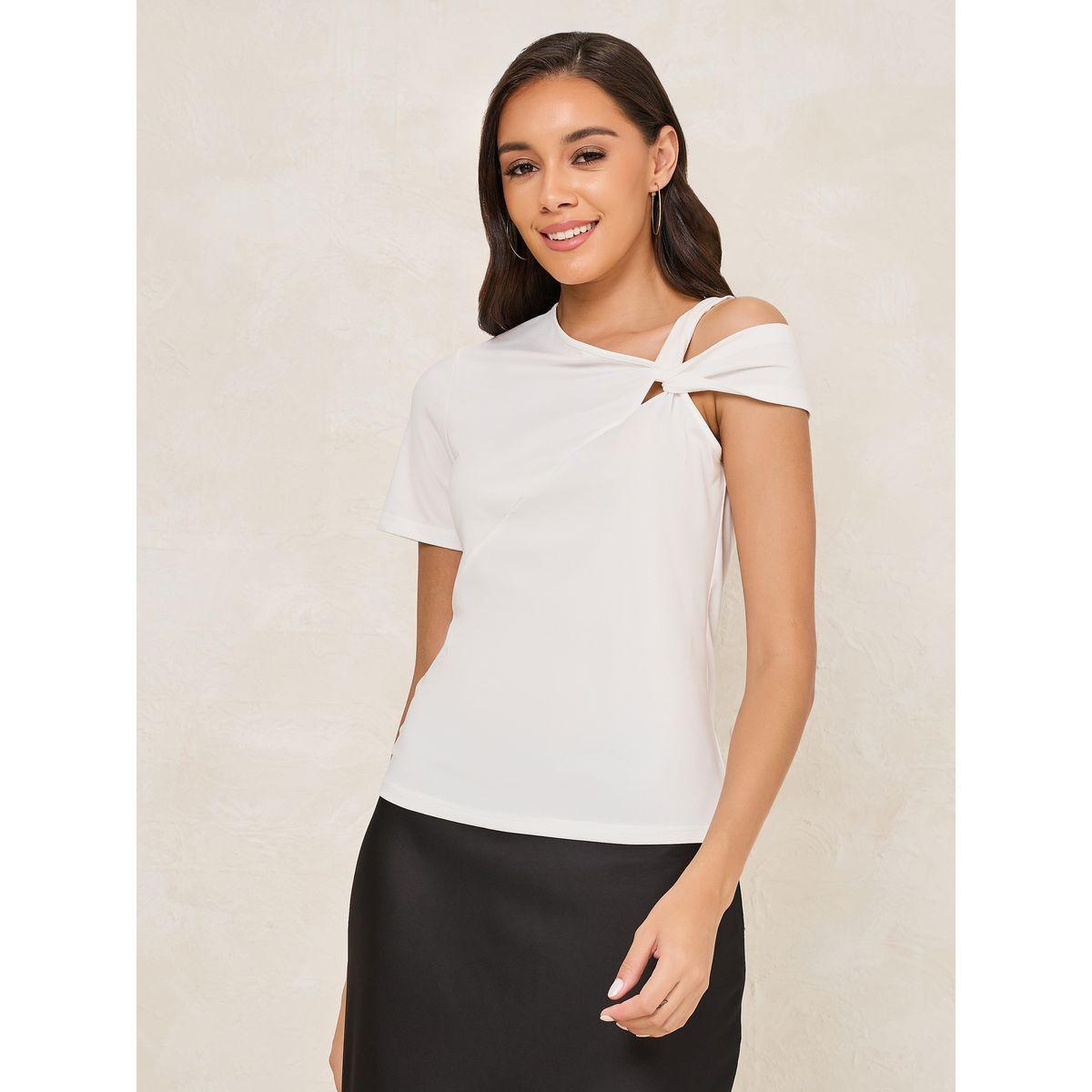 Styli Fitted Asymmetric Neck T-Shirt with Cut-Out Detail-women-clothing-tshirts-image-2