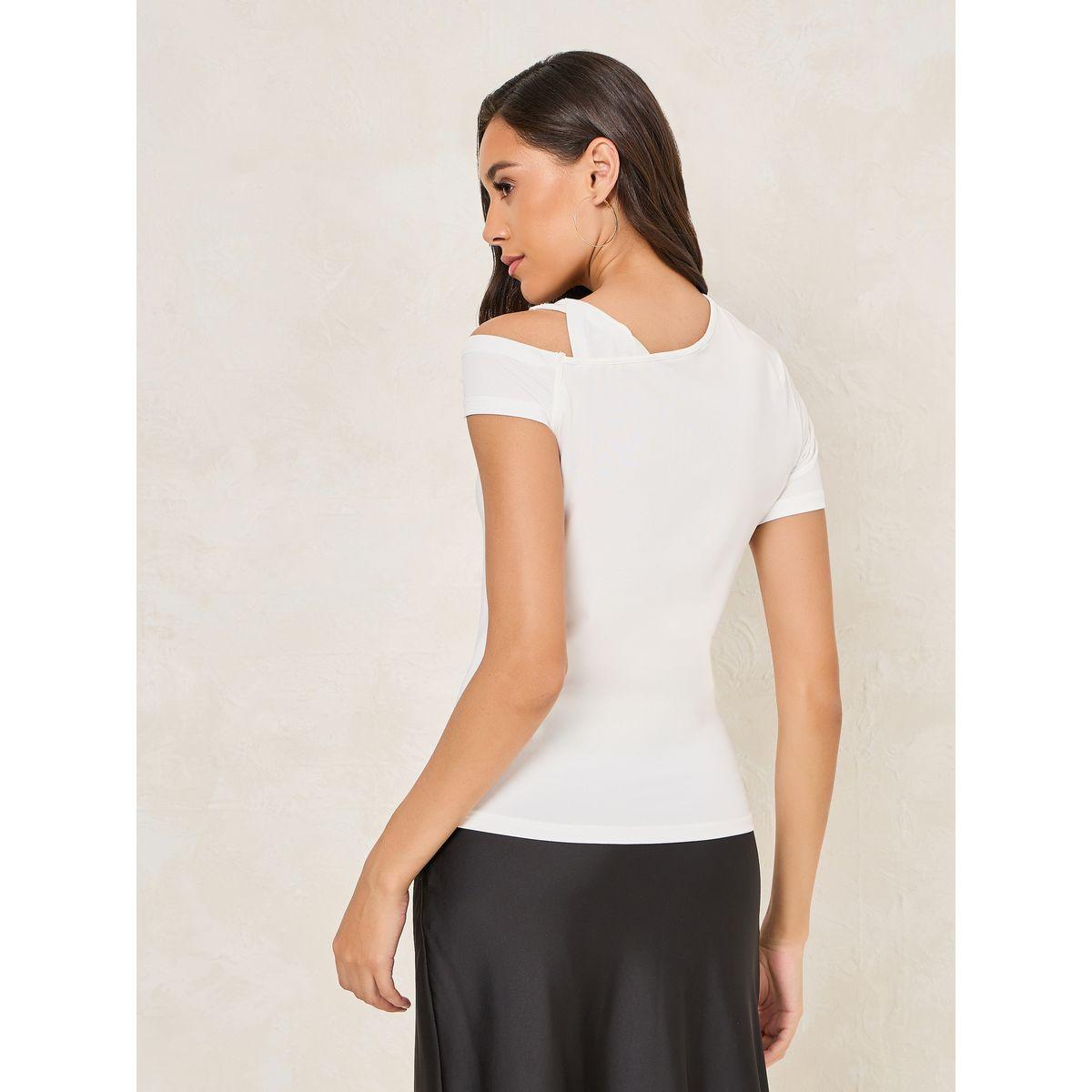 Styli Fitted Asymmetric Neck T-Shirt with Cut-Out Detail-women-clothing-tshirts-image-5