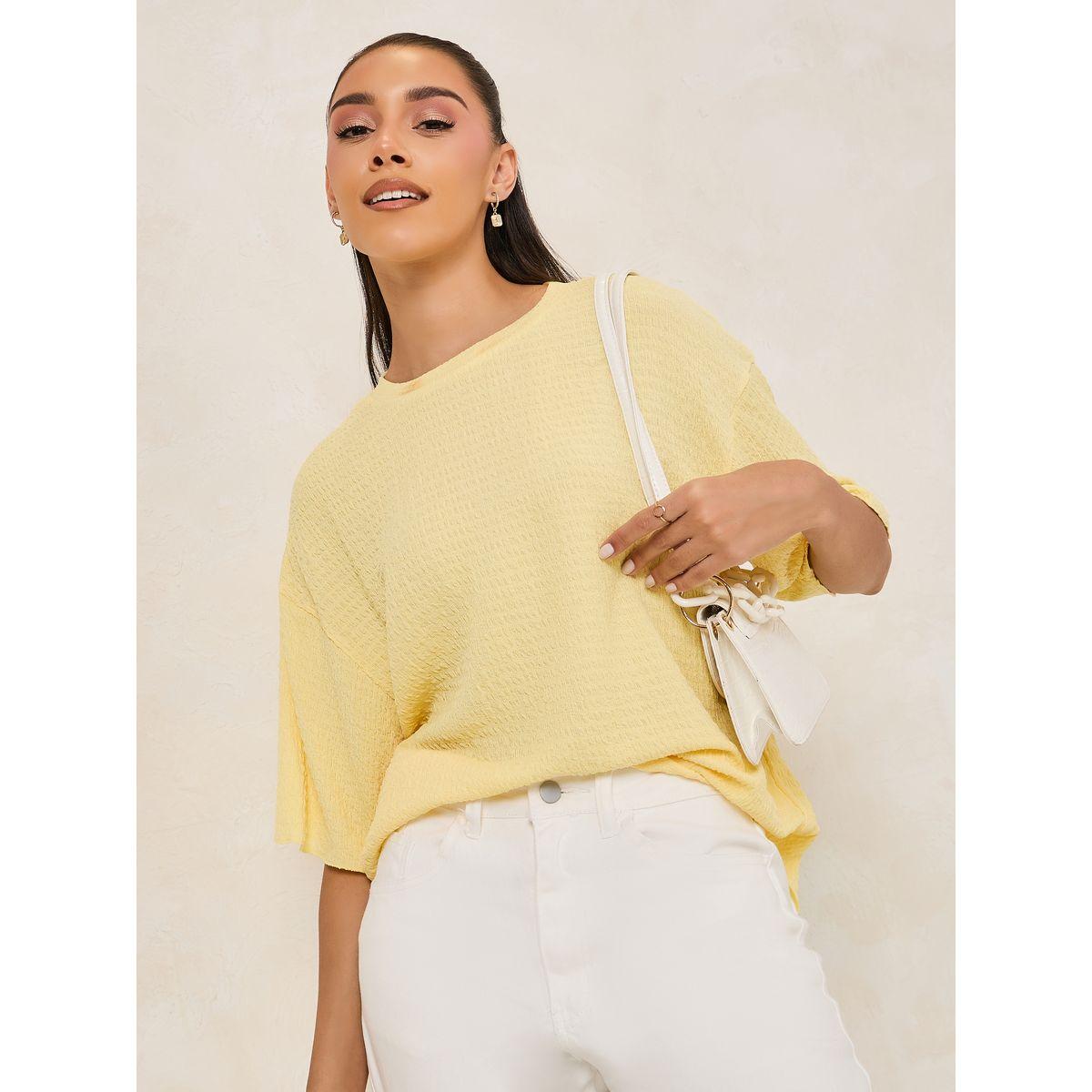 Styli Oversized Textured Drop Shoulder T-Shirt-women-clothing-tshirts-image-1