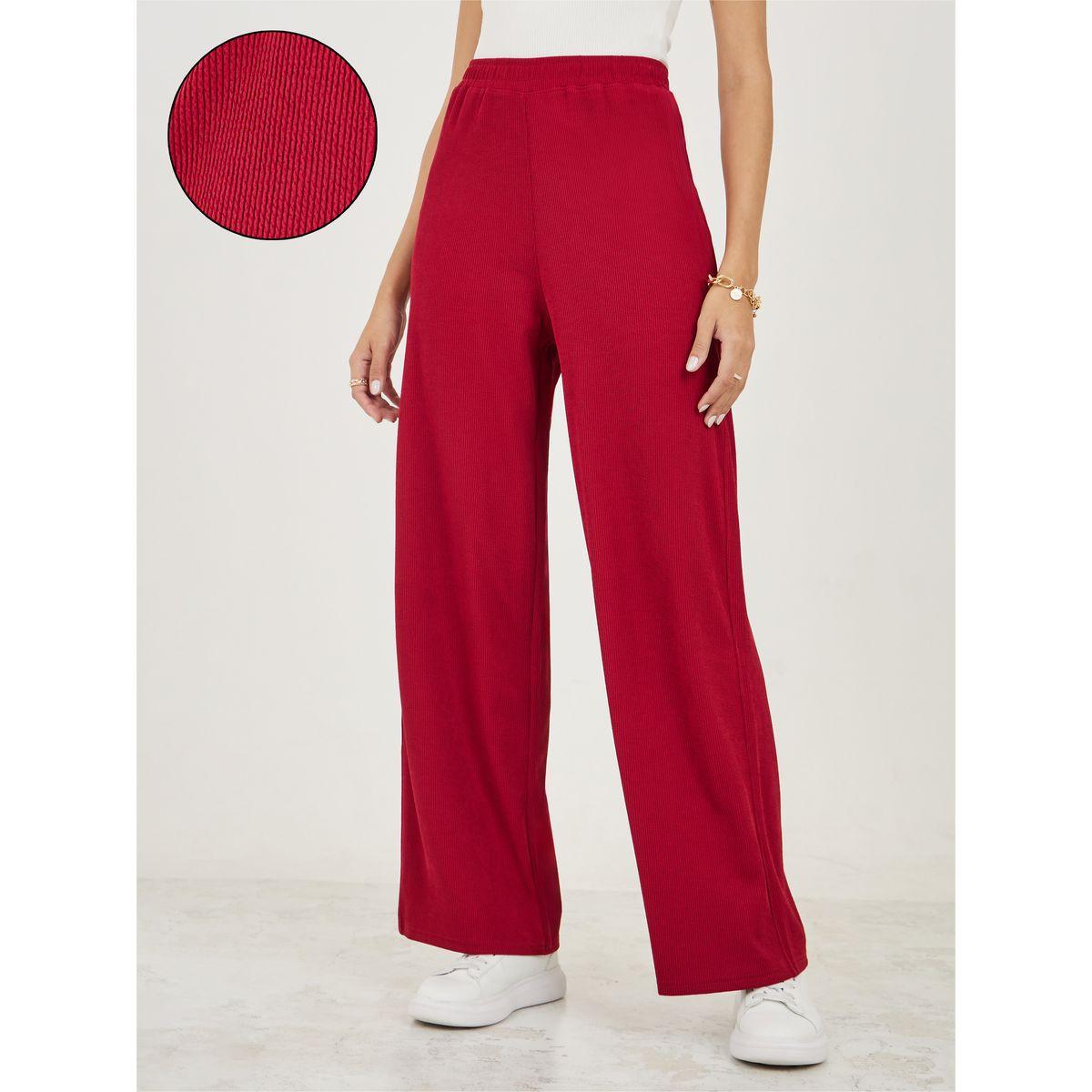 Styli Solid Ribbed Wide Leg Pants-women-clothing-bottoms-trousers-image-1