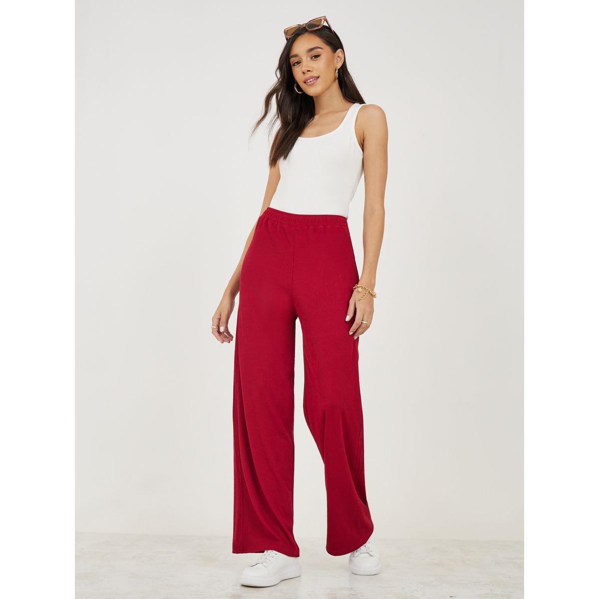 Styli Solid Ribbed Wide Leg Pants-women-clothing-bottoms-trousers-image-2