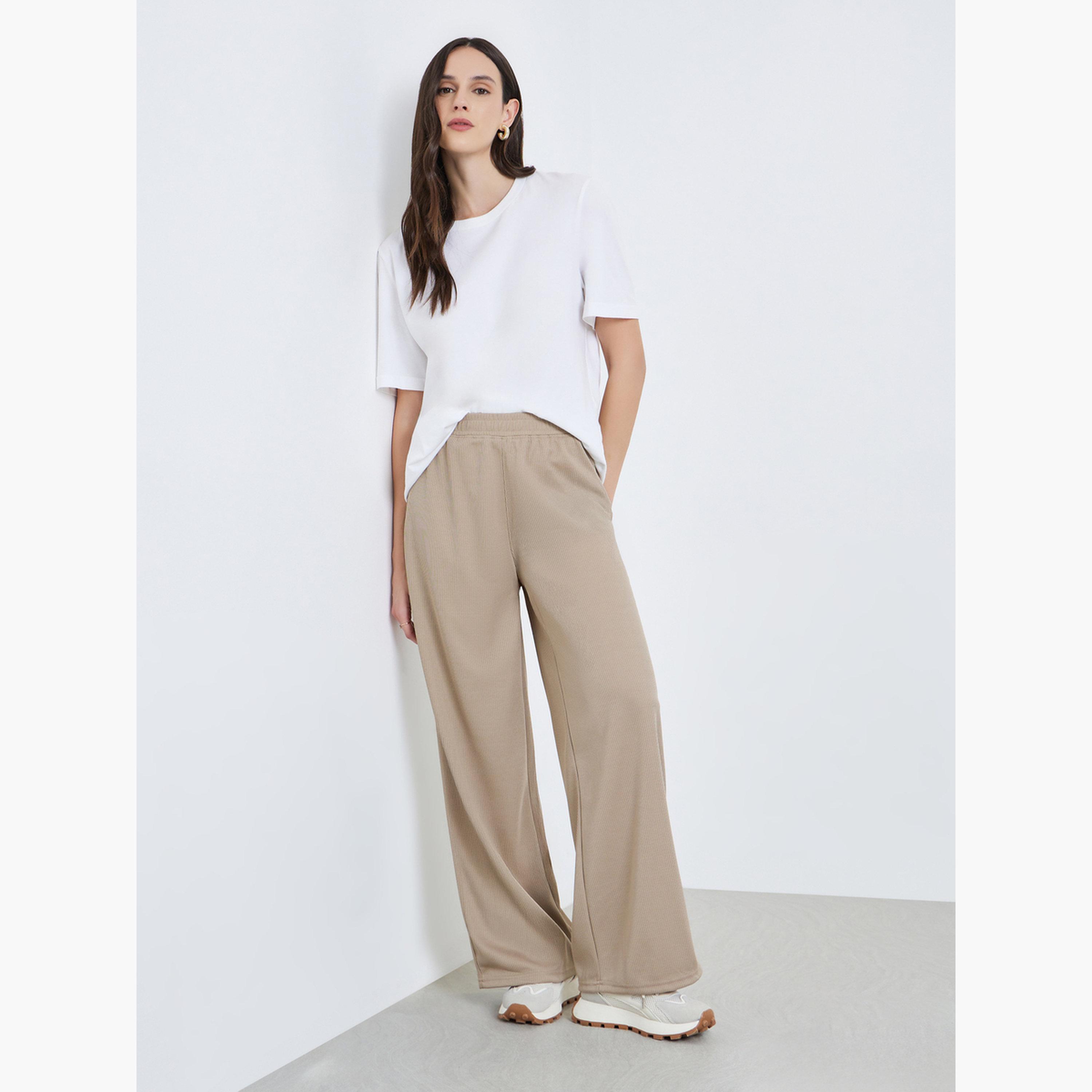 Styli Women Khaki Ribbed Wide Leg Jogger-women-clothing-bottoms-joggers-image-2