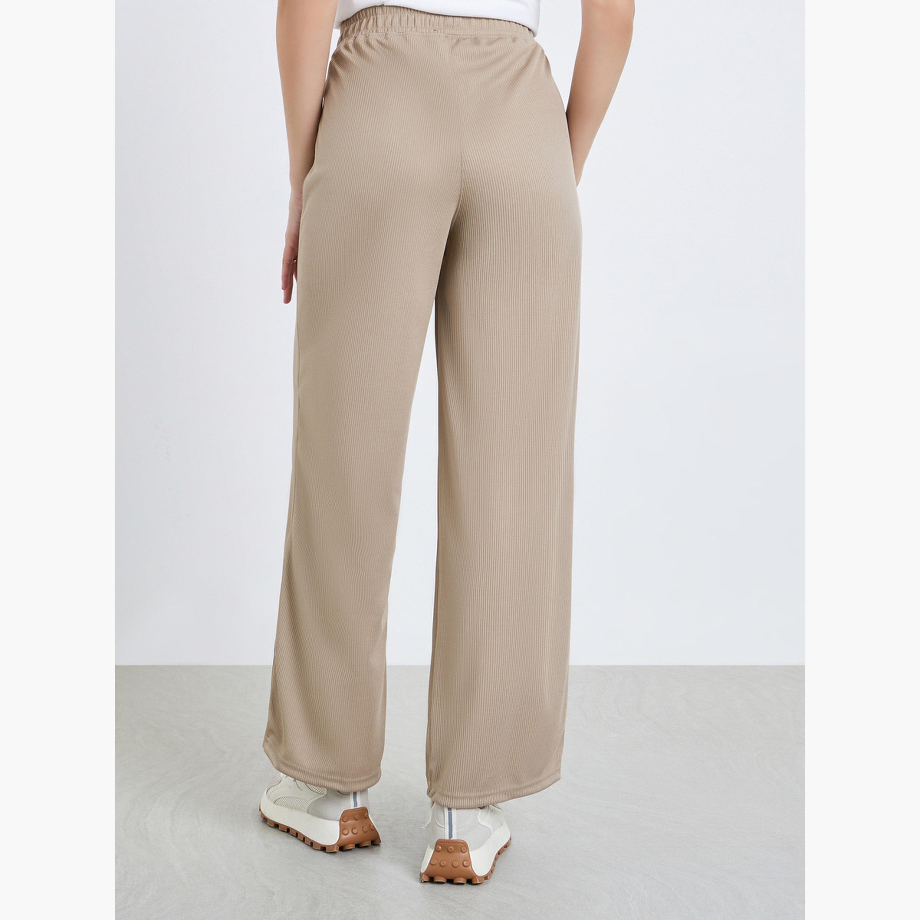 Styli Women Khaki Ribbed Wide Leg Jogger-women-clothing-bottoms-joggers-image-4