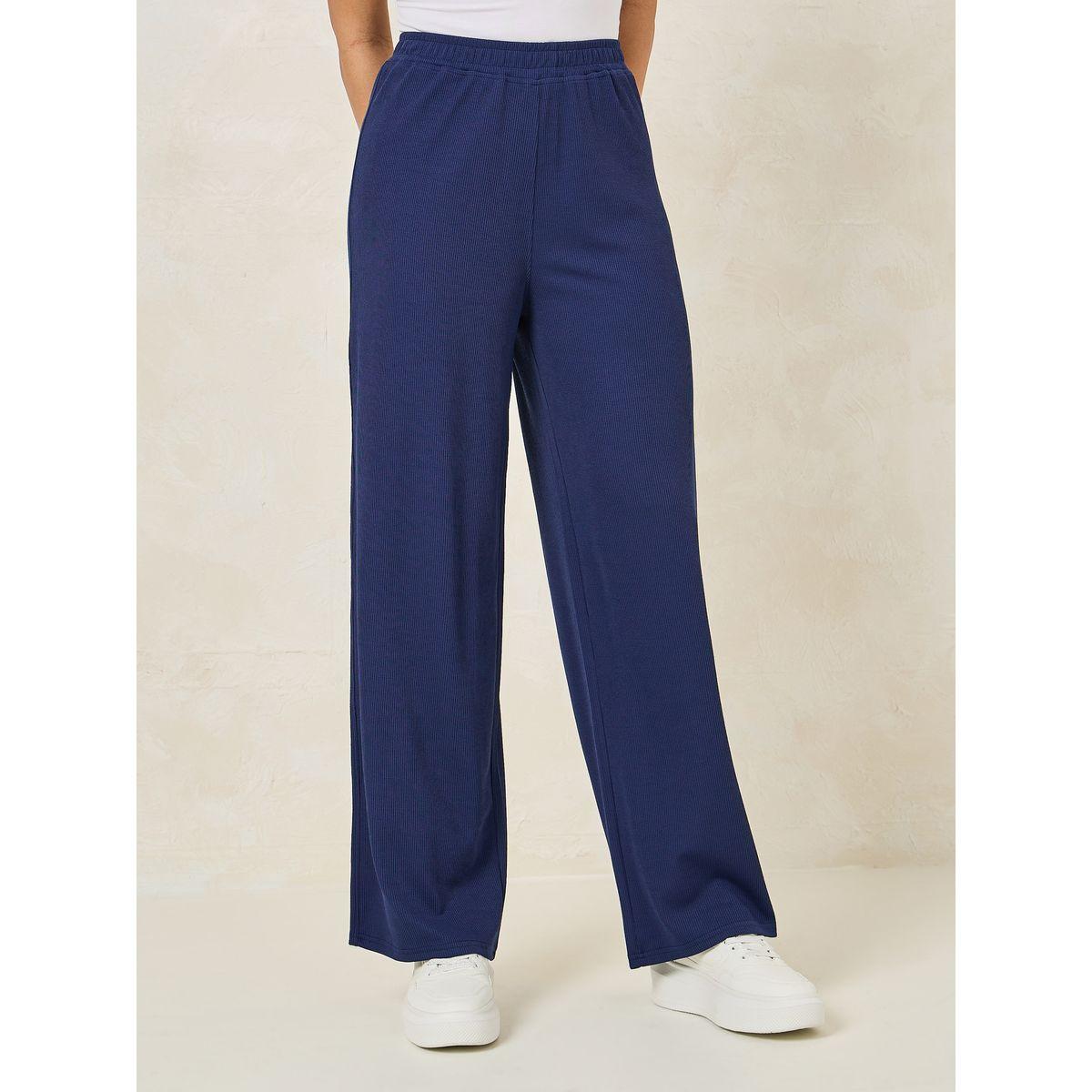 Styli Solid Ribbed Wide Leg Pants-women-clothing-bottoms-trousers-image-1