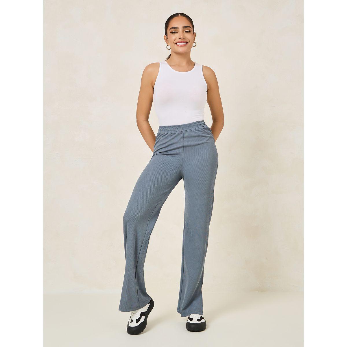 Styli Ribbed Straight Pants with Side Slit-women-clothing-bottoms-trousers-image-2