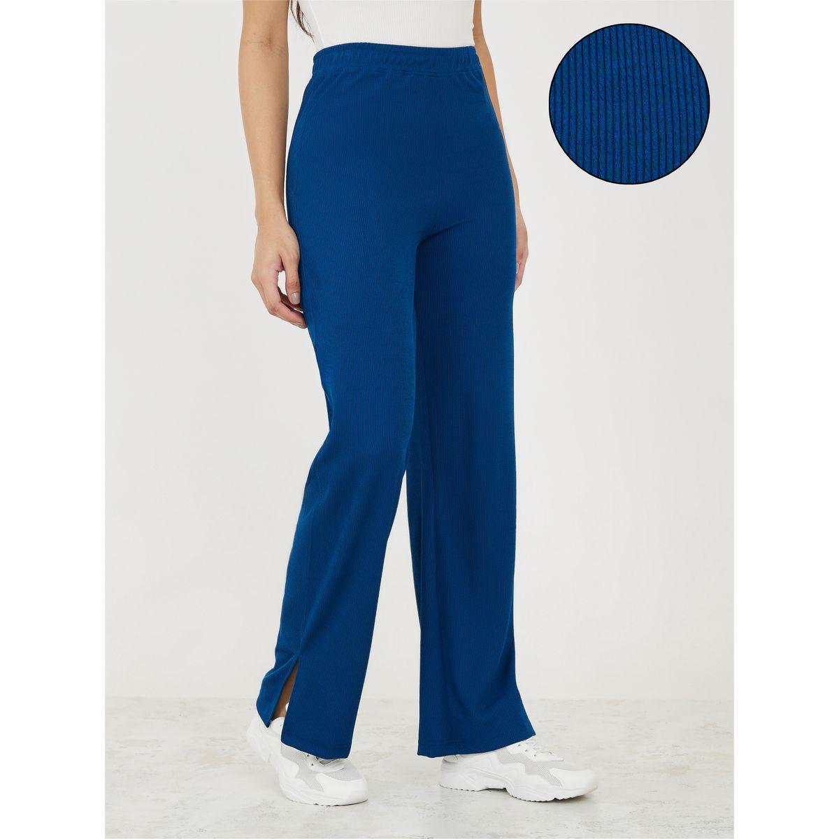 Styli Ribbed Straight Pants with Side Slit-women-clothing-bottoms-trousers-image-1
