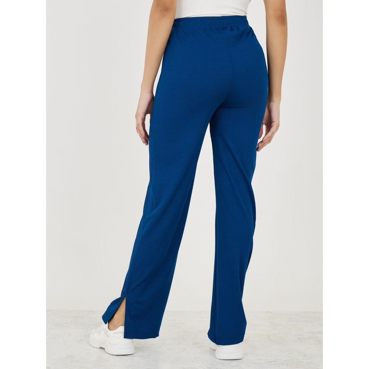 بنطال مضلع بارجل مستقيمة مع شق جانبي-women-clothing-bottoms-trousers-image-4