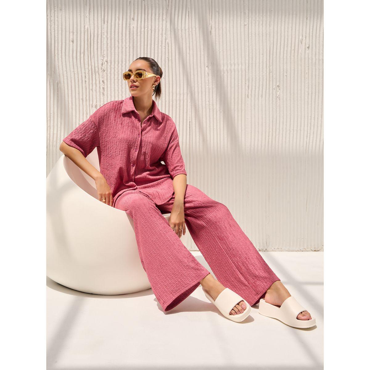 Styli Textured Drop Shoulder Shirt & Straight Pants Co-Ords-women-clothing-coordsets-image-1