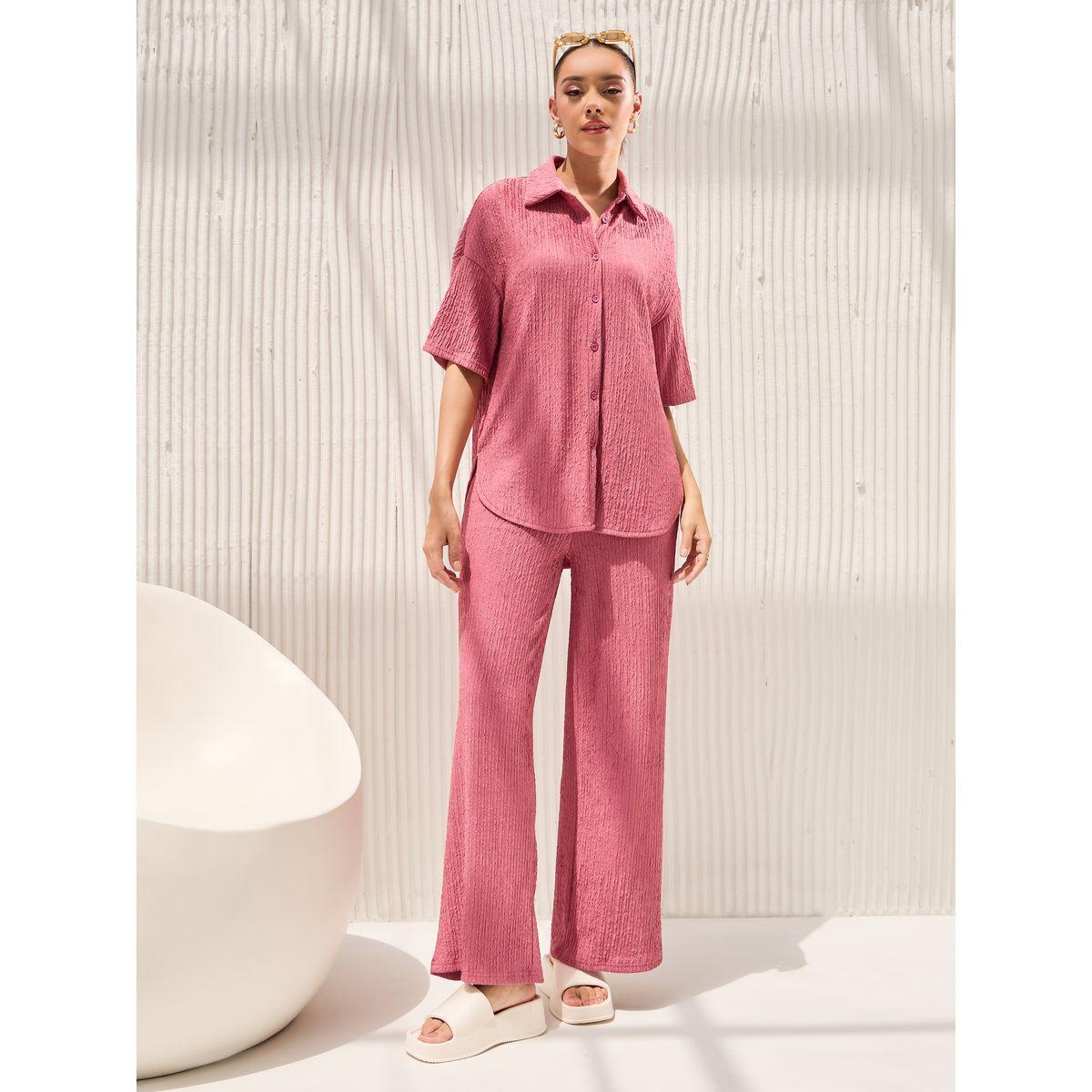 Styli Textured Drop Shoulder Shirt & Straight Pants Co-Ords-women-clothing-coordsets-image-2