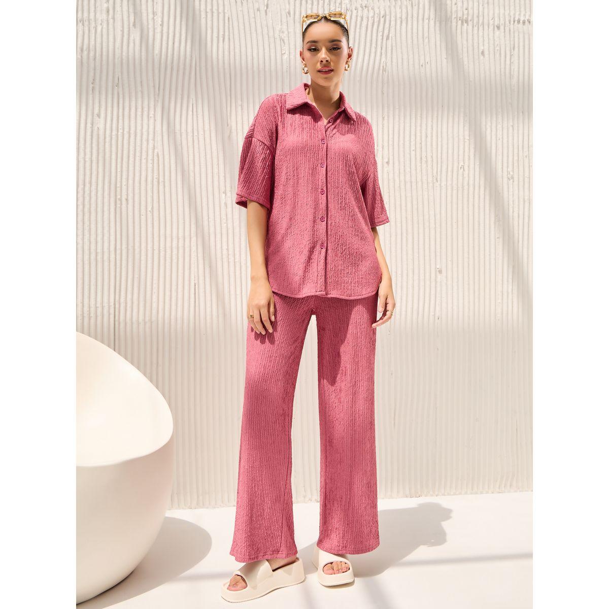 Styli Textured Drop Shoulder Shirt & Straight Pants Co-Ords-women-clothing-coordsets-image-3