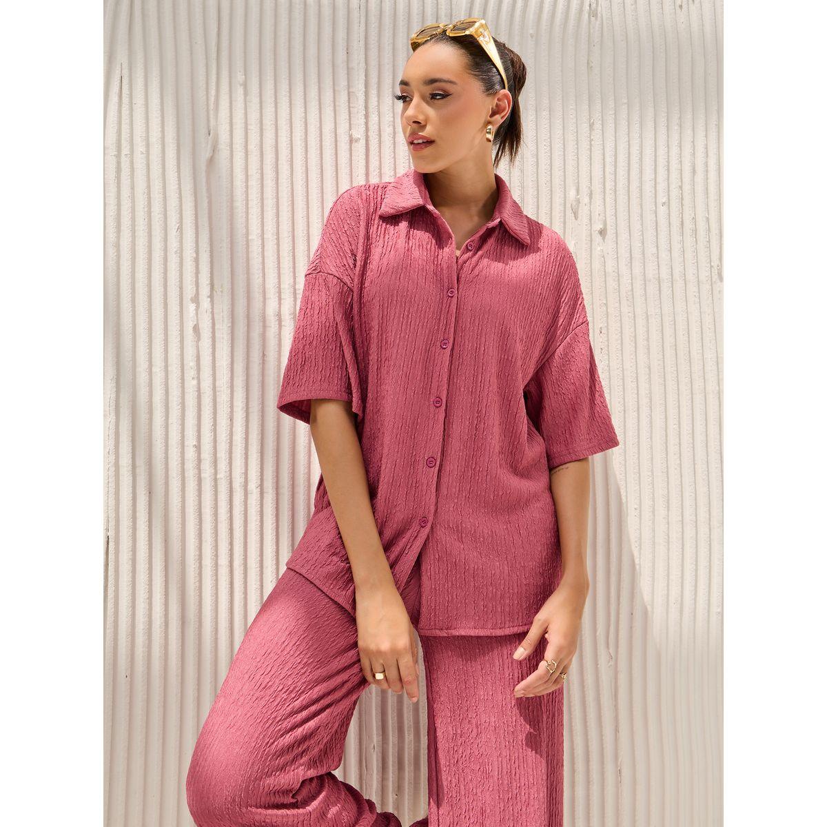 Styli Textured Drop Shoulder Shirt & Straight Pants Co-Ords-women-clothing-coordsets-image-4