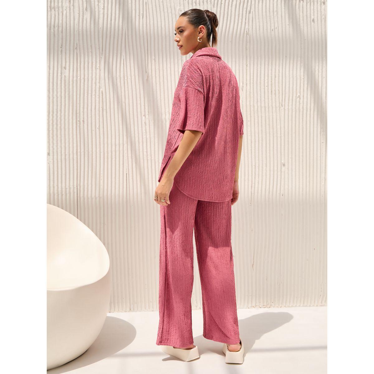 Styli Textured Drop Shoulder Shirt & Straight Pants Co-Ords-women-clothing-coordsets-image-8