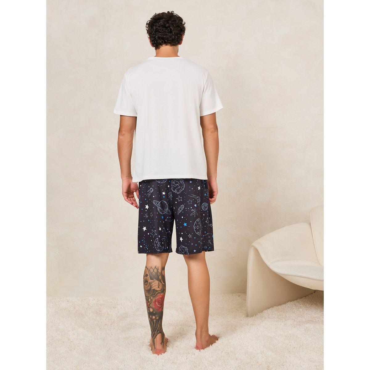 Styli Unwind Solid Crew Neck T-Shirt & Galaxy Print Shorts Set-men-clothing-nightwear-sets-image-5