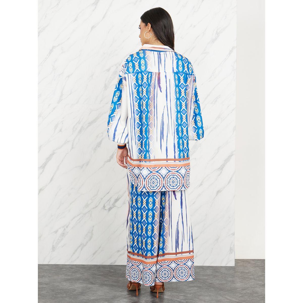 Styli Abstract Print Drop Shoulder Shirt and Wide Leg Pant Set-women-clothing-coordsets-image-5