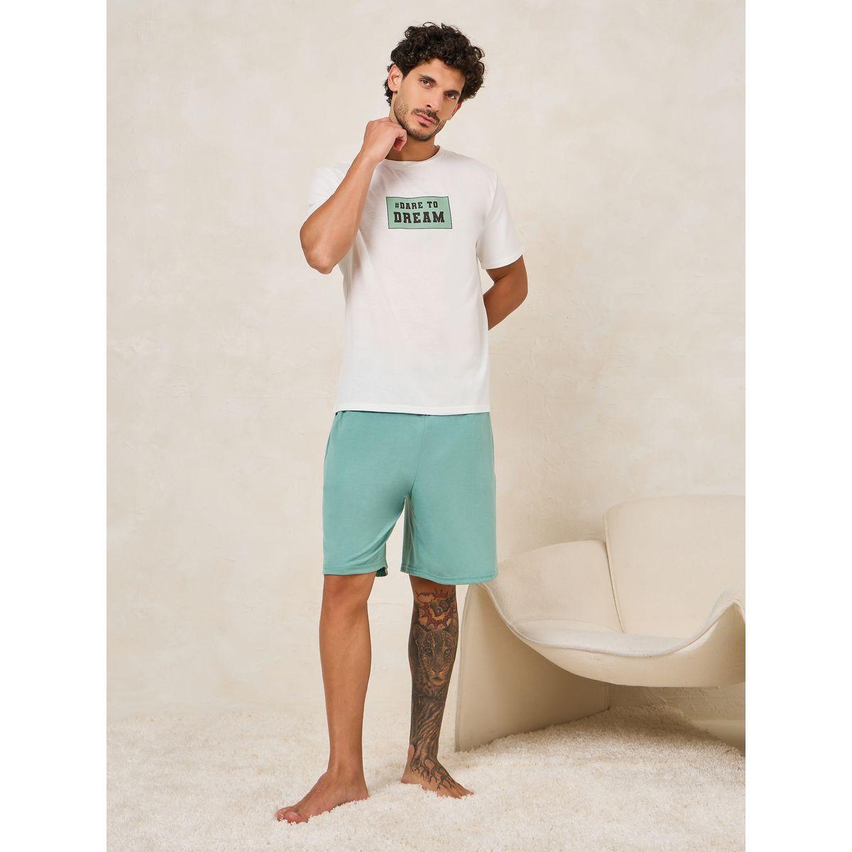 Styli Unwind Dare To Dream Slogan Print T-Shirt & Shorts Set-men-clothing-nightwear-sets-image-1