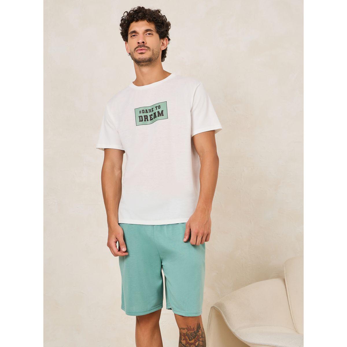 Styli Unwind Dare To Dream Slogan Print T-Shirt & Shorts Set-men-clothing-nightwear-sets-image-2