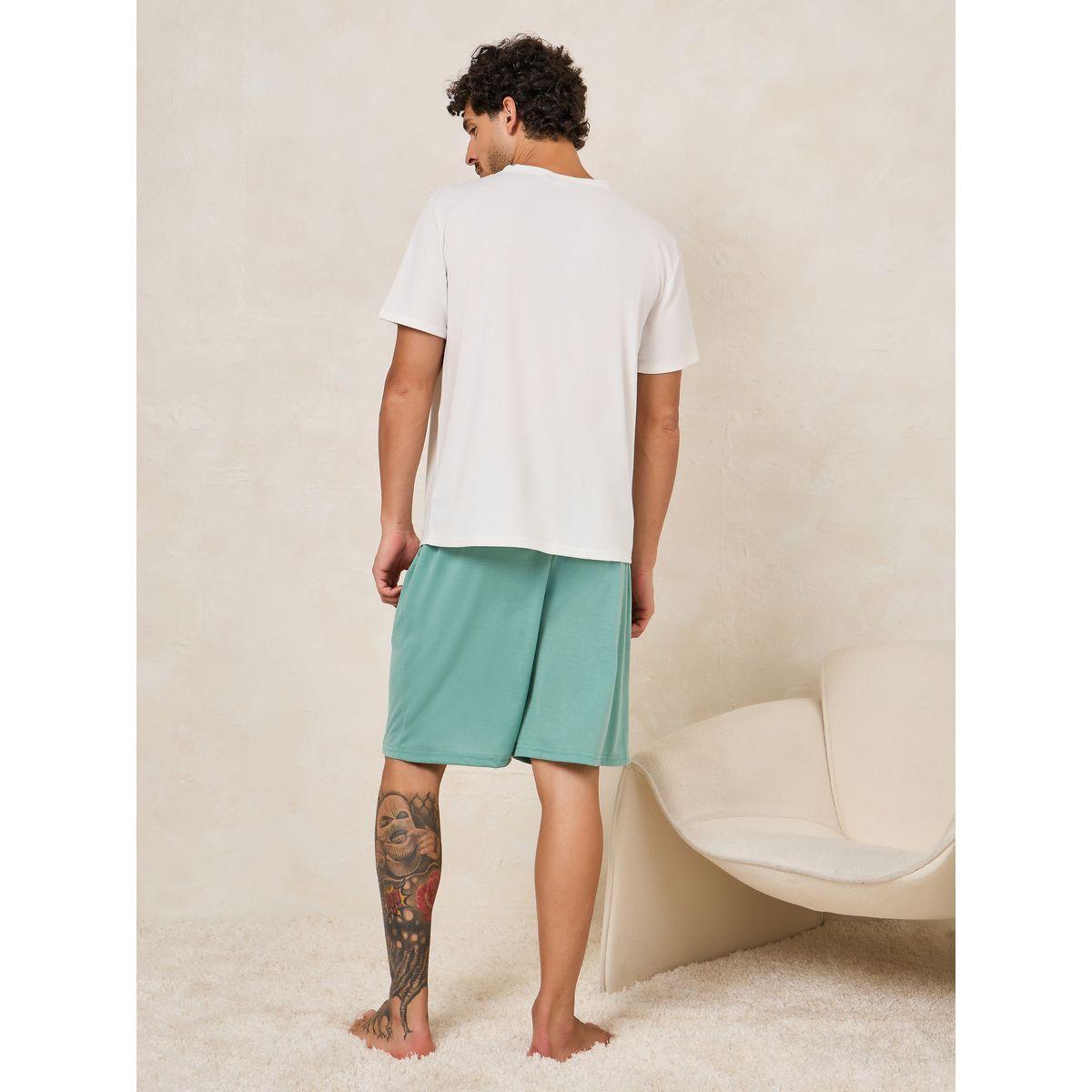 Styli Unwind Dare To Dream Slogan Print T-Shirt & Shorts Set-men-clothing-nightwear-sets-image-5