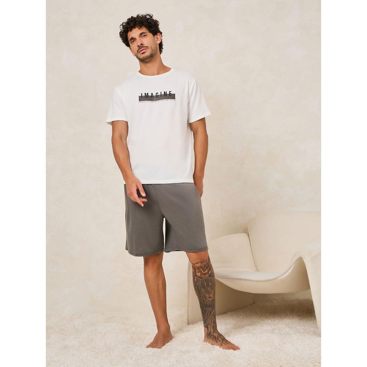 Styli Unwind Imagine Slogan Print T-Shirt & Shorts Set-men-clothing-nightwear-sets-image-1