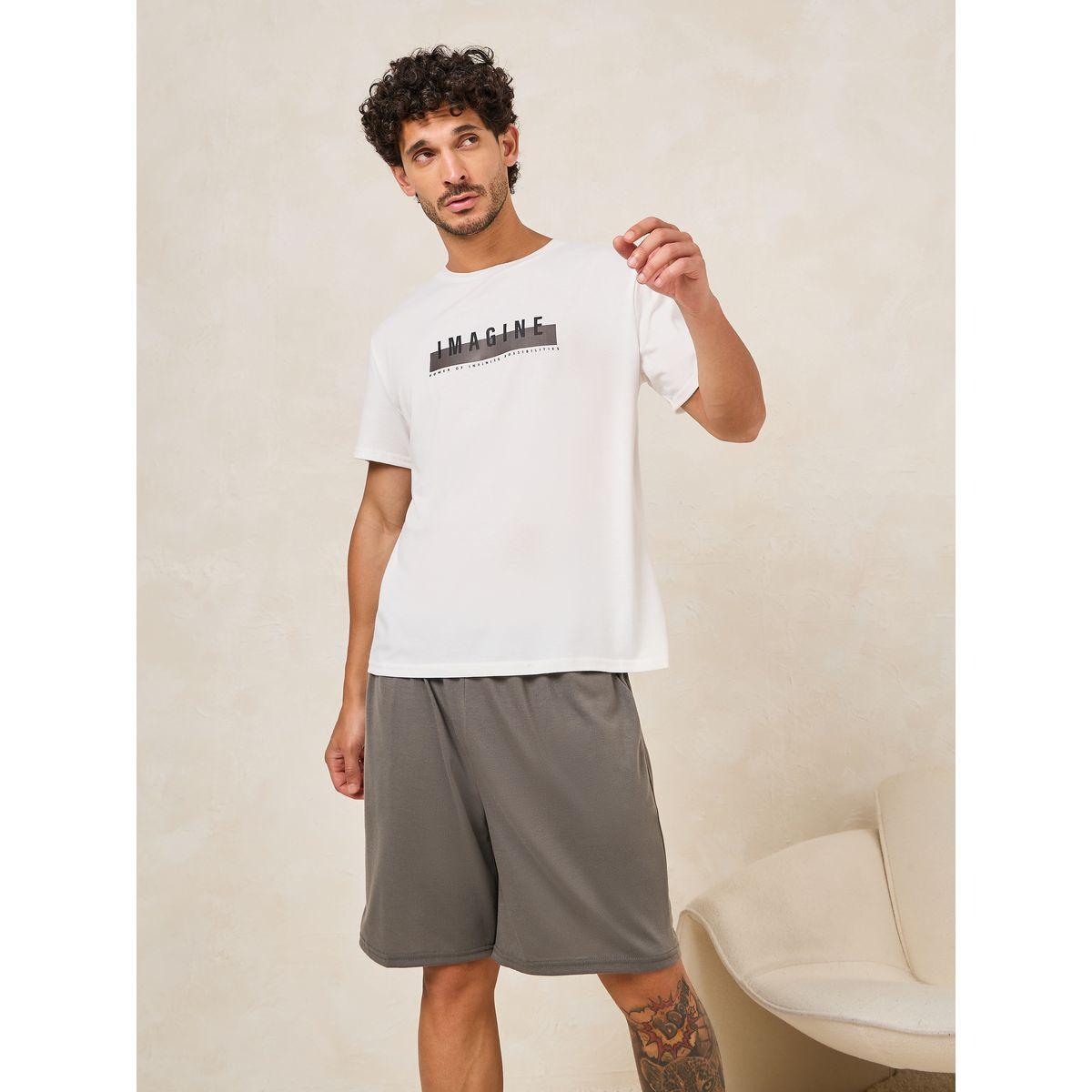 Styli Unwind Imagine Slogan Print T-Shirt & Shorts Set-men-clothing-nightwear-sets-image-2