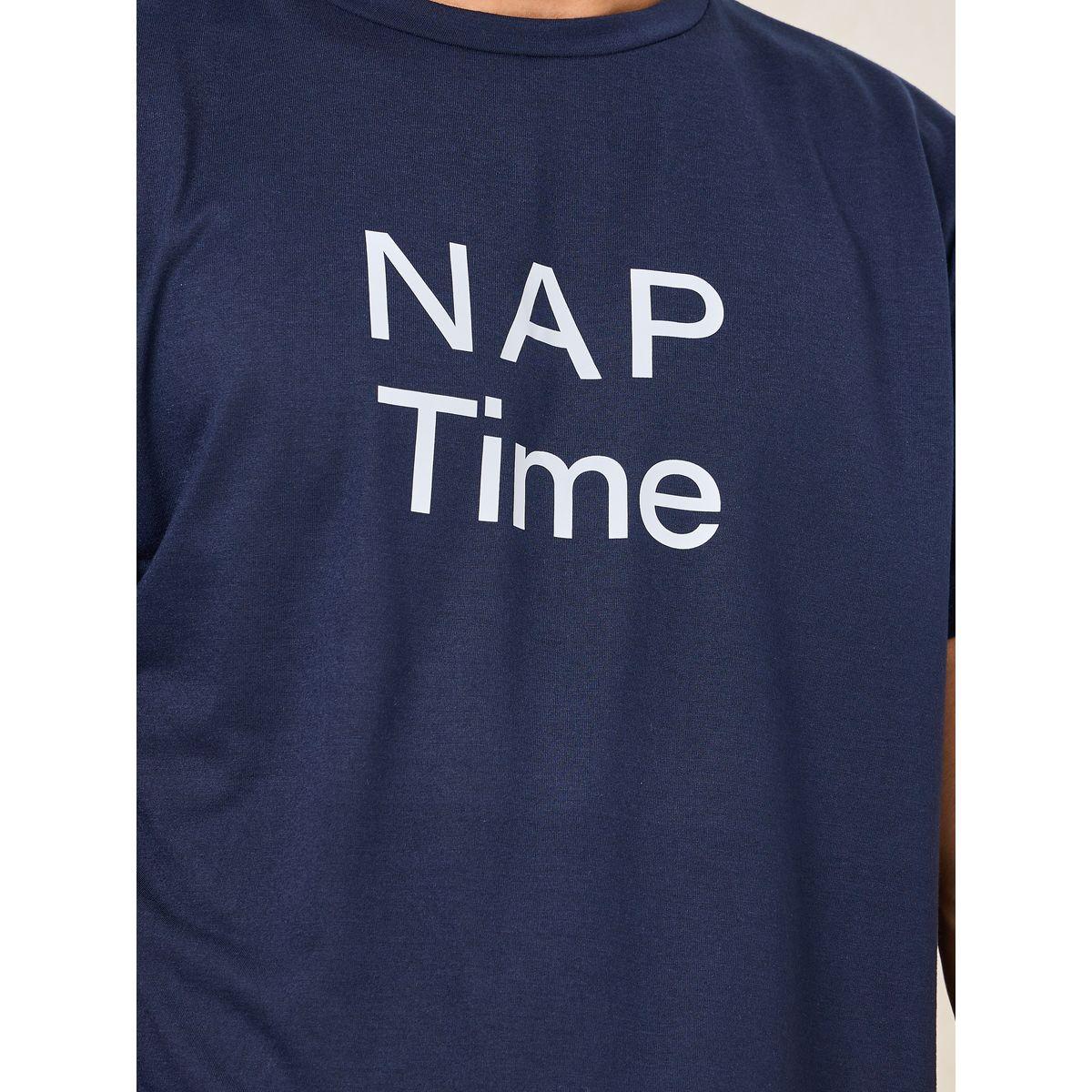 Styli Unwind Nap Time Slogan Print T-Shirt & Shorts Set-men-clothing-nightwear-sets-image-3