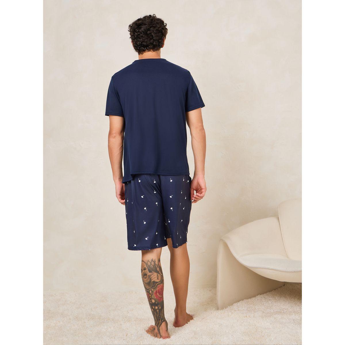 Styli Unwind Nap Time Slogan Print T-Shirt & Shorts Set-men-clothing-nightwear-sets-image-5