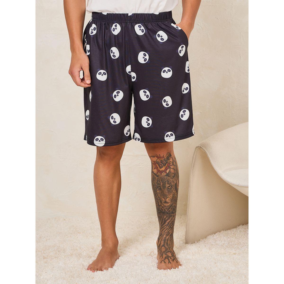 Styli Unwind Panda Print Crew Neck T-Shirt & Shorts Set-men-clothing-nightwear-sets-image-4