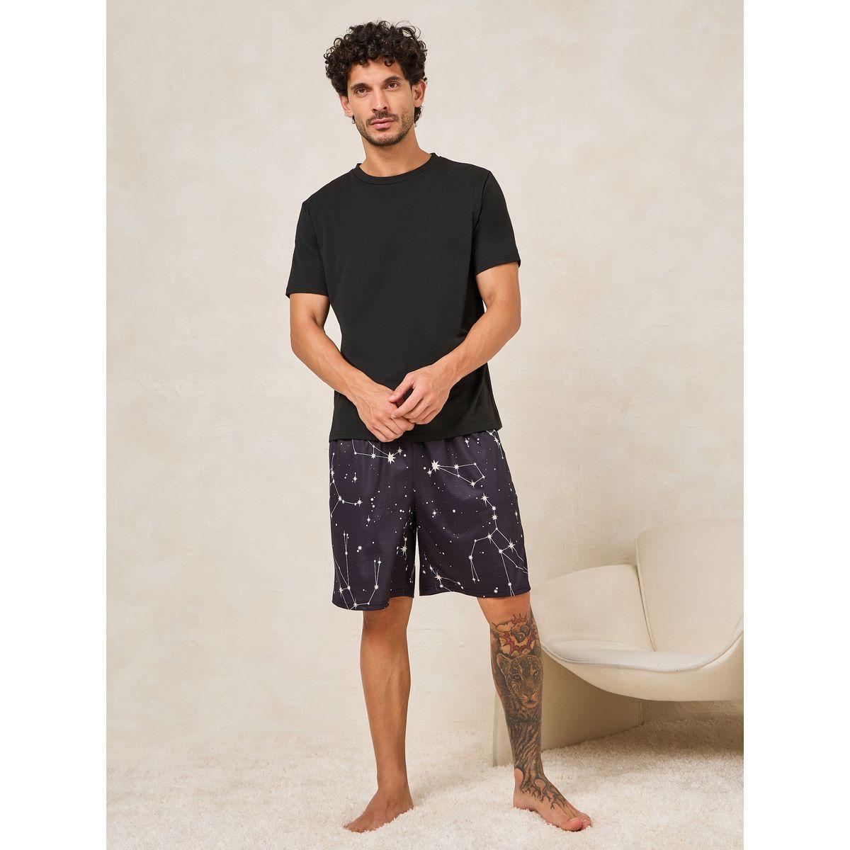 Styli Unwind Crew Neck T-Shirt & Constellation Print Shorts Set-men-clothing-nightwear-sets-image-1