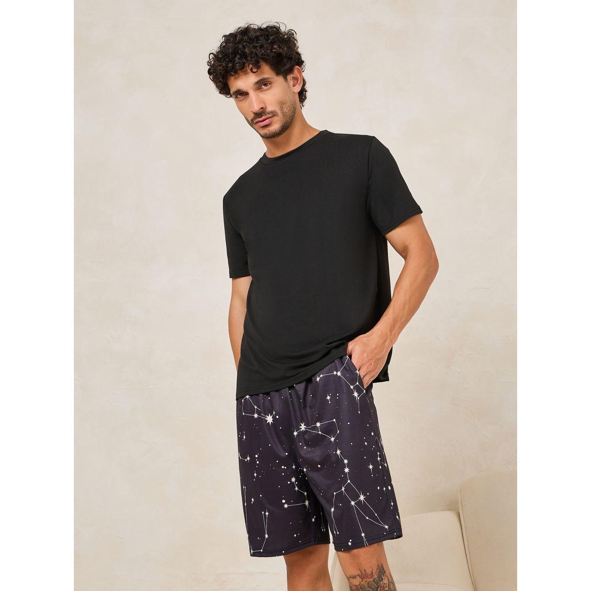 Styli Unwind Crew Neck T-Shirt & Constellation Print Shorts Set-men-clothing-nightwear-sets-image-2