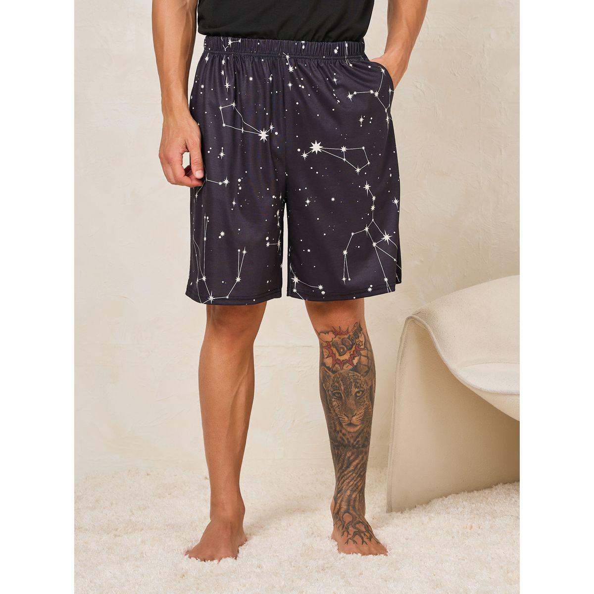 Styli Unwind Crew Neck T-Shirt & Constellation Print Shorts Set-men-clothing-nightwear-sets-image-4