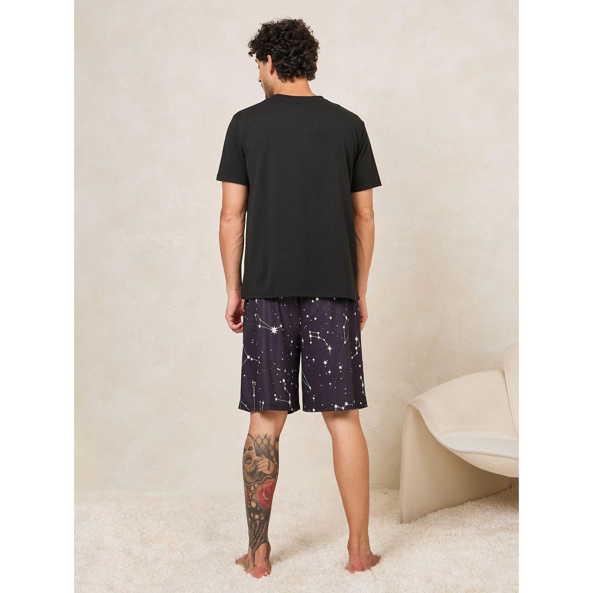 Styli Unwind Crew Neck T-Shirt & Constellation Print Shorts Set-men-clothing-nightwear-sets-image-5