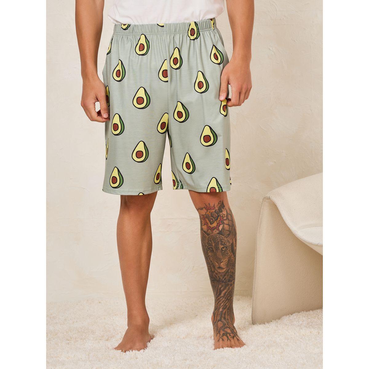 Styli Unwind Crew Neck Avocado Print T-Shirt & Shorts Set-men-clothing-nightwear-sets-image-4