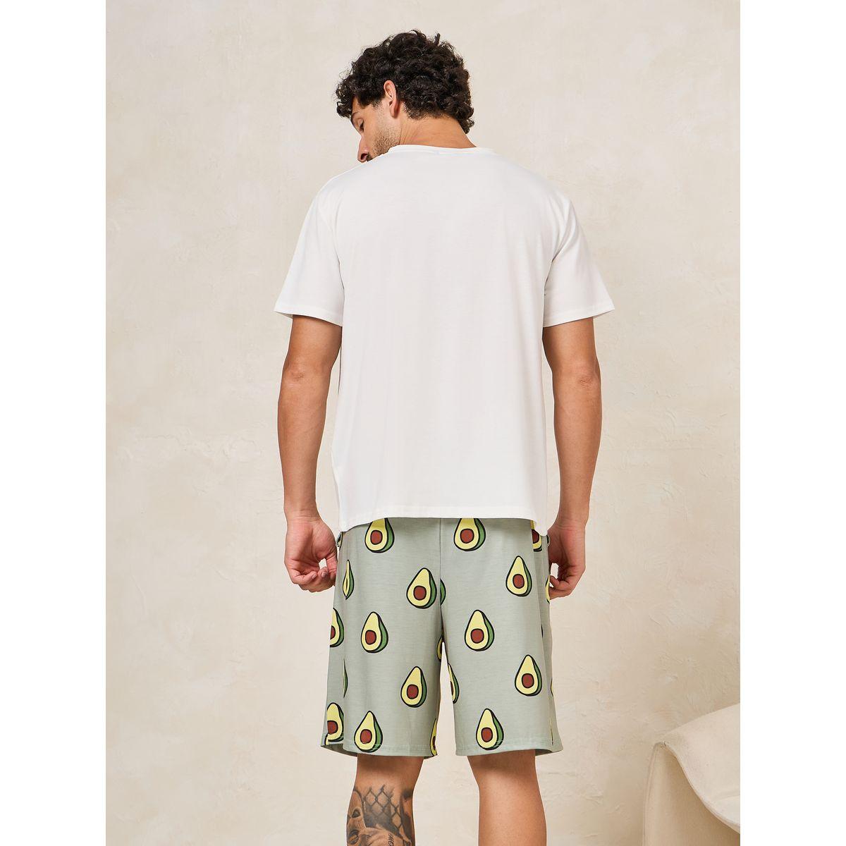 Styli Unwind Crew Neck Avocado Print T-Shirt & Shorts Set-men-clothing-nightwear-sets-image-5