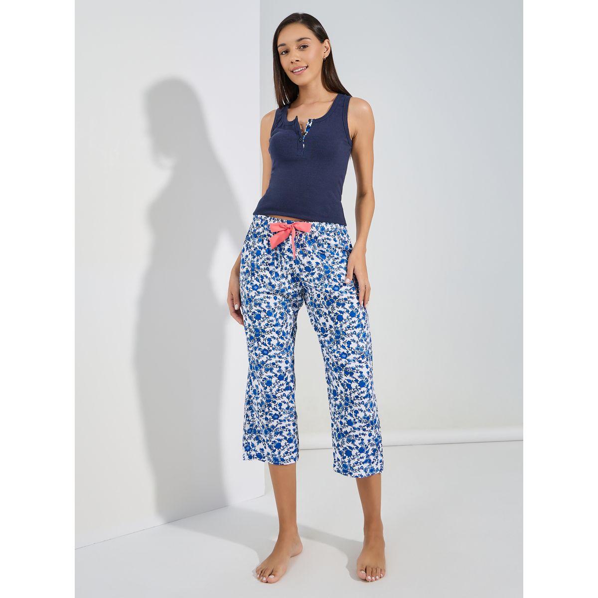 Styli Unwind Rib Contrast Placket Vest & Floral Capri Set-women-clothing-nightwear-pyjamas-longsets-image-2