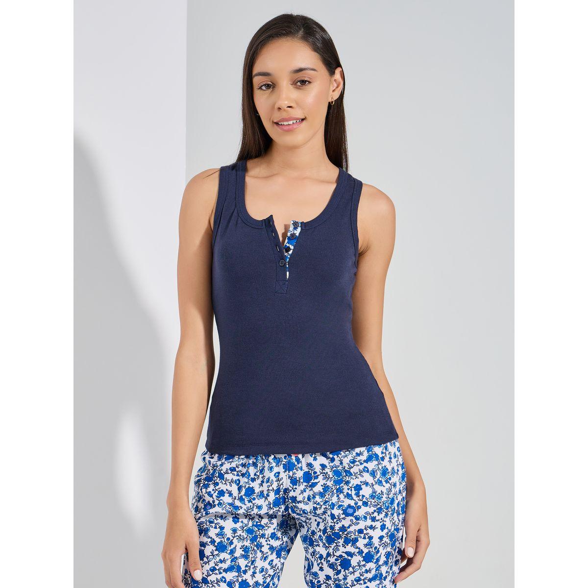 Styli Unwind Rib Contrast Placket Vest & Floral Capri Set-women-clothing-nightwear-pyjamas-longsets-image-6
