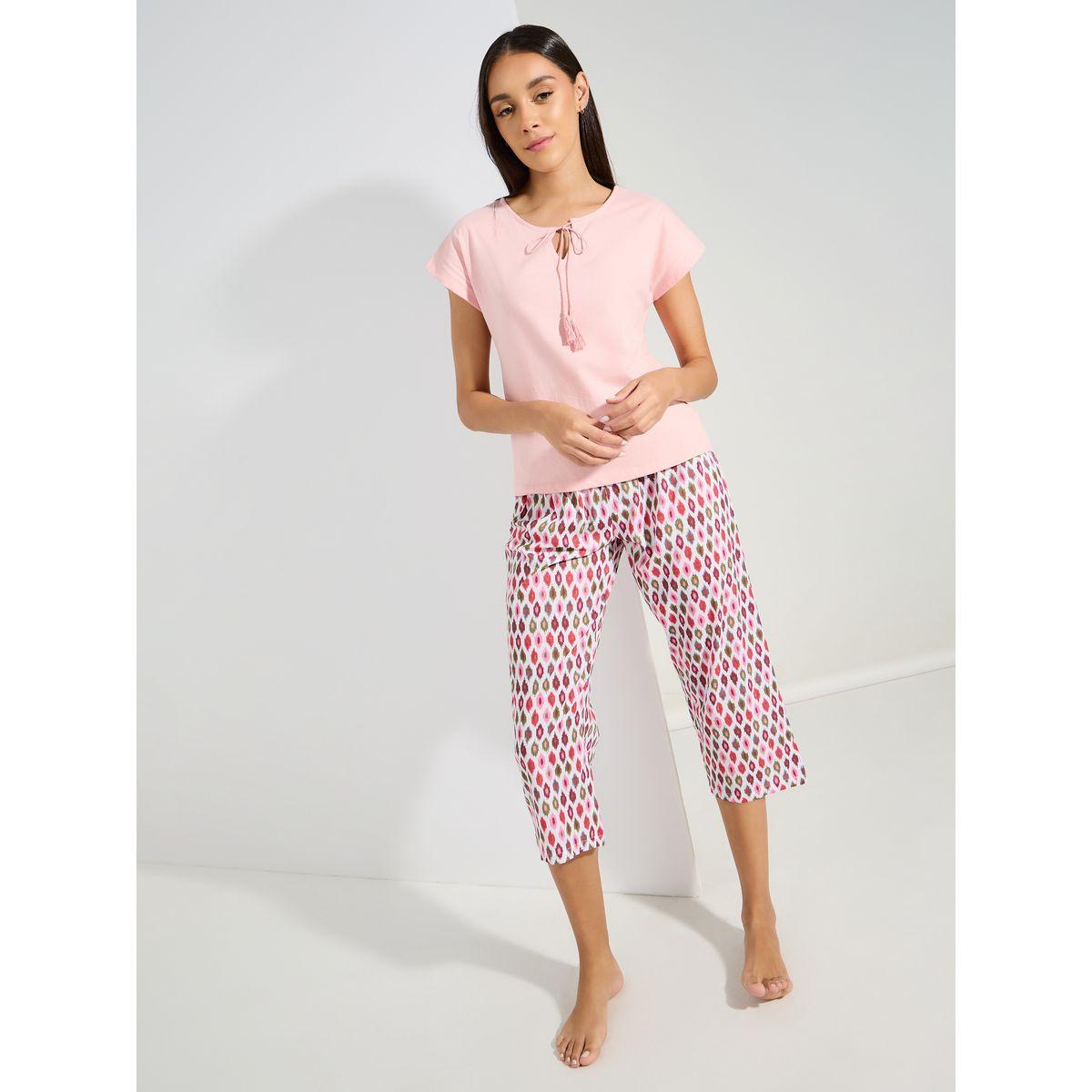Styli Unwind Tassel Tie T-Shirt & Geo Capri Set-women-clothing-nightwear-pyjamas-longsets-image-1