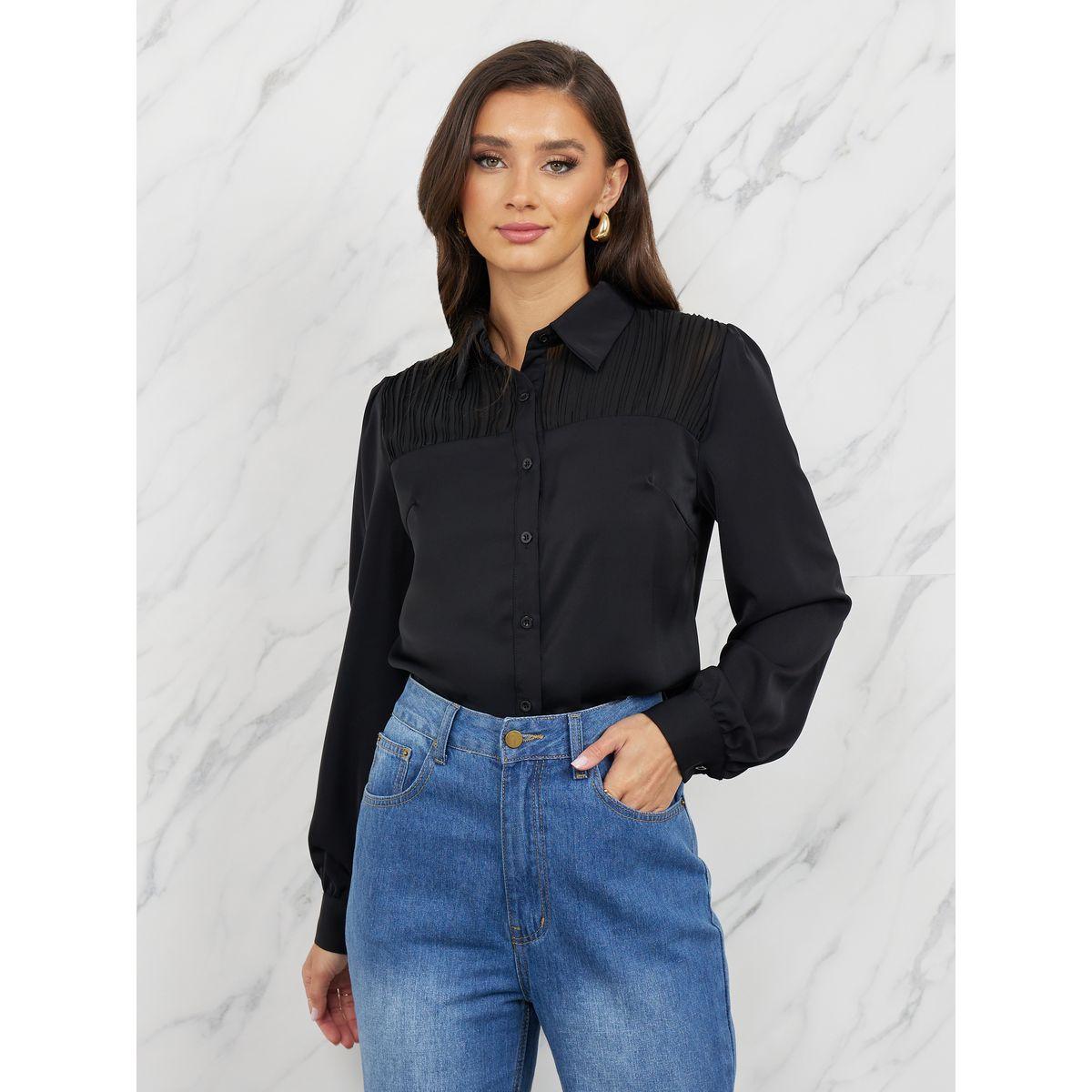 Styli Solid Pleated Detail Regular Fit Shirt-women-clothing-shirtsandblouses-shirts-image-1