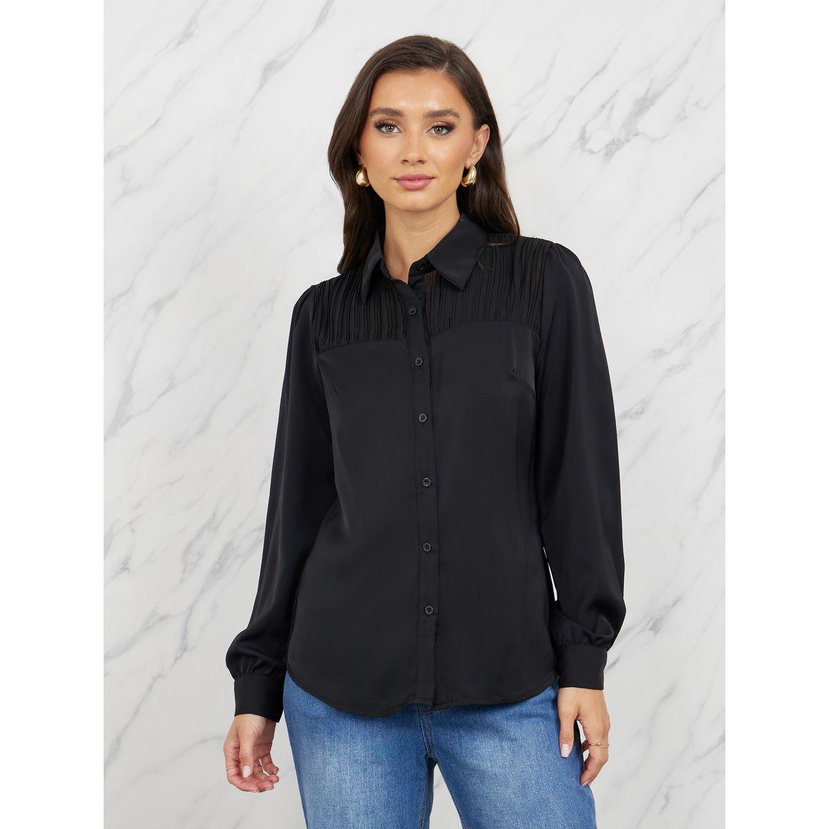 Styli Solid Pleated Detail Regular Fit Shirt-women-clothing-shirtsandblouses-shirts-image-2