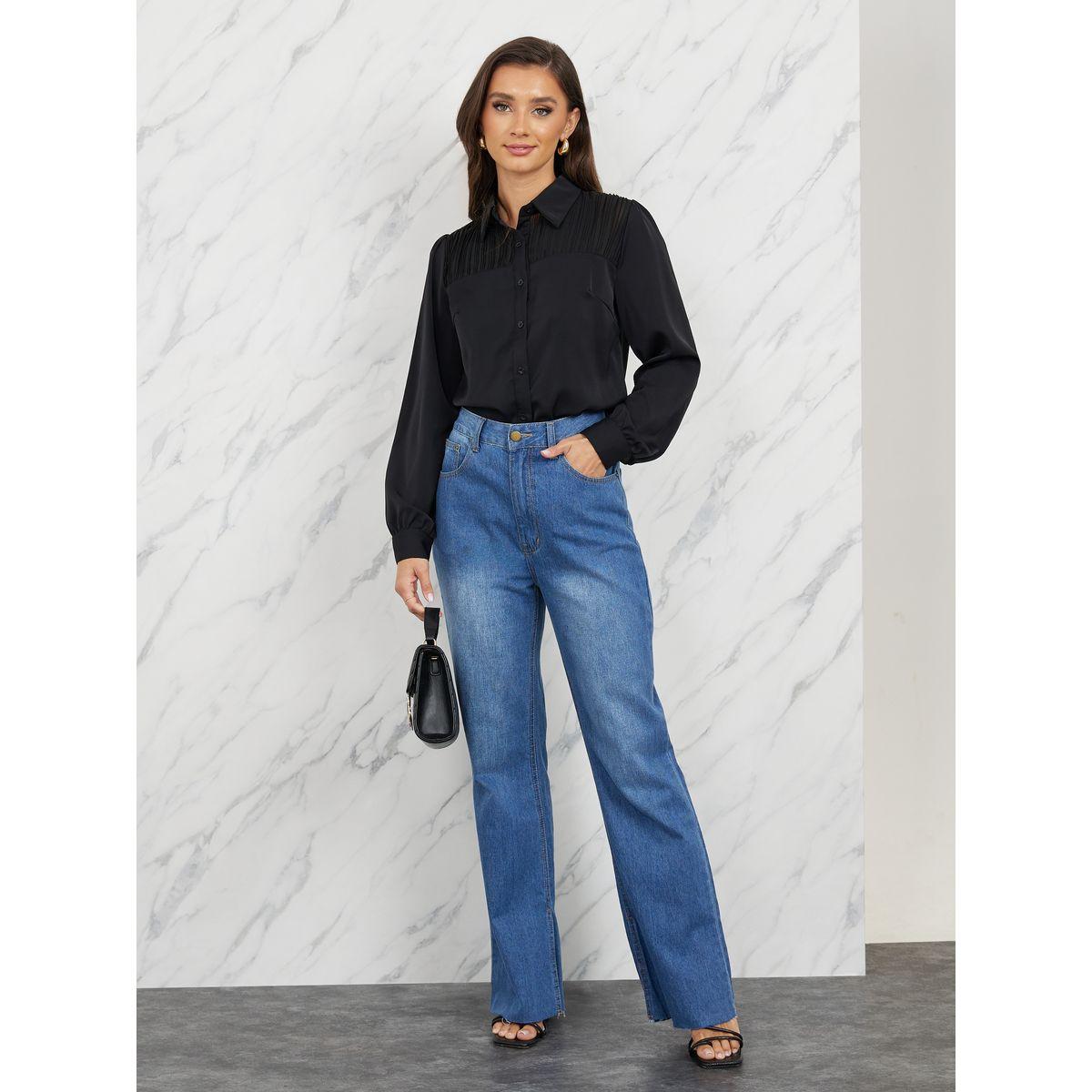 Styli Solid Pleated Detail Regular Fit Shirt-women-clothing-shirtsandblouses-shirts-image-3