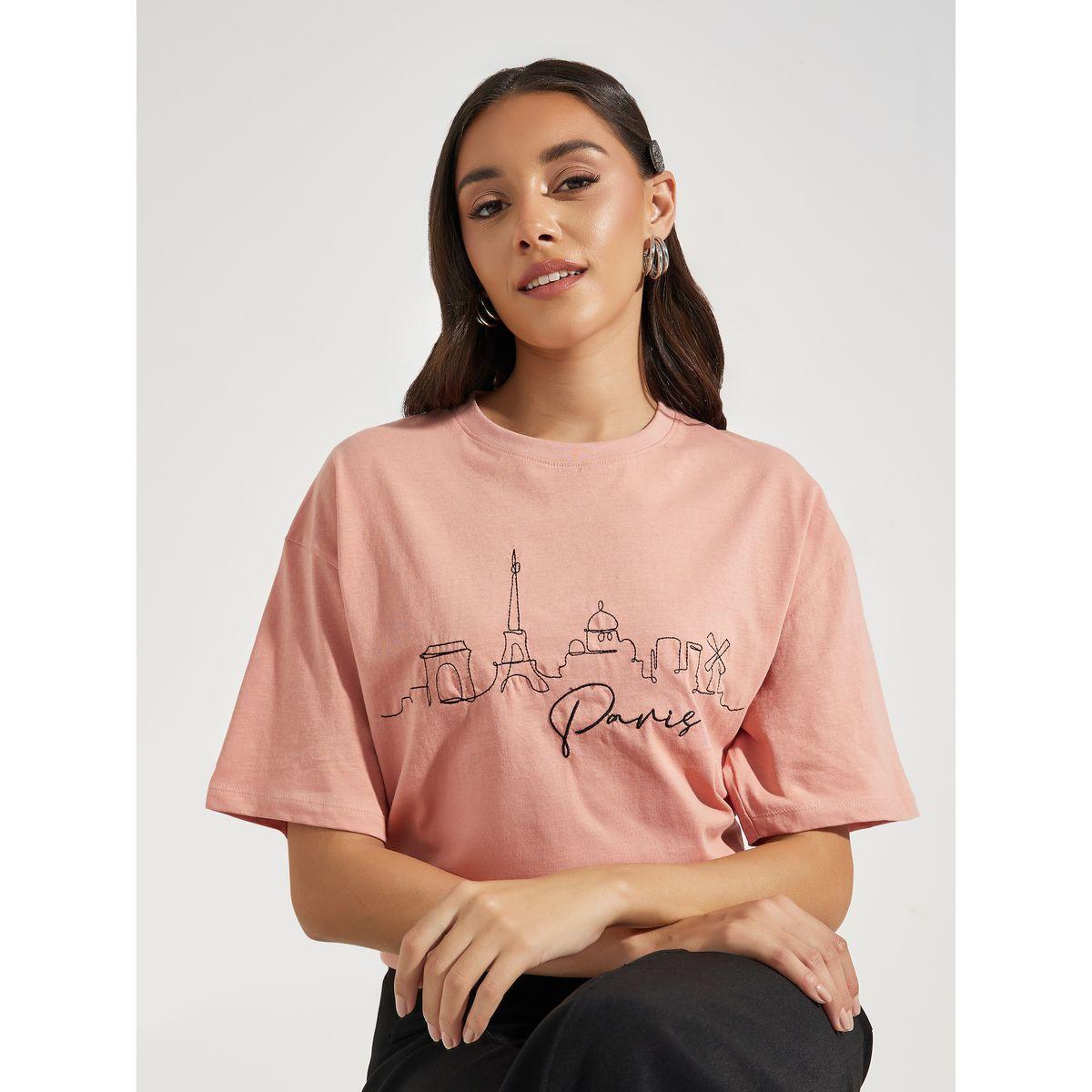 Styli Oversized Embroidered Paris Skyline Short Sleeves T-Shirt-women-clothing-tshirts-image-1