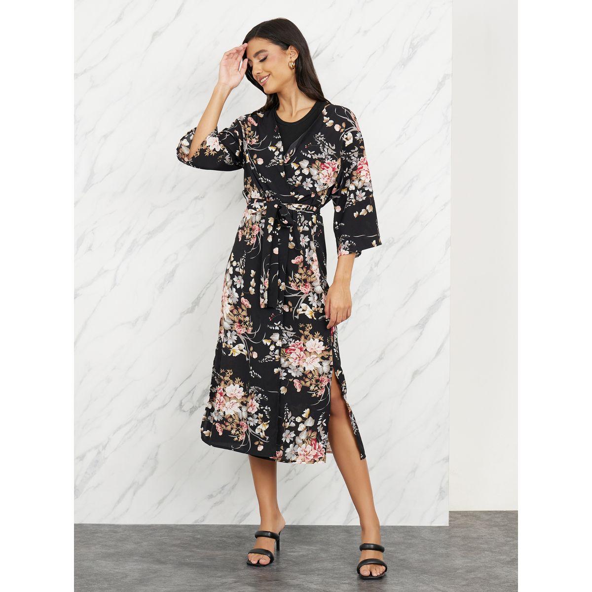 كيمونو بطبعة زهور وقصة عادية مع اربطة-women-clothing-shirtsandblouses-shirts-image-1