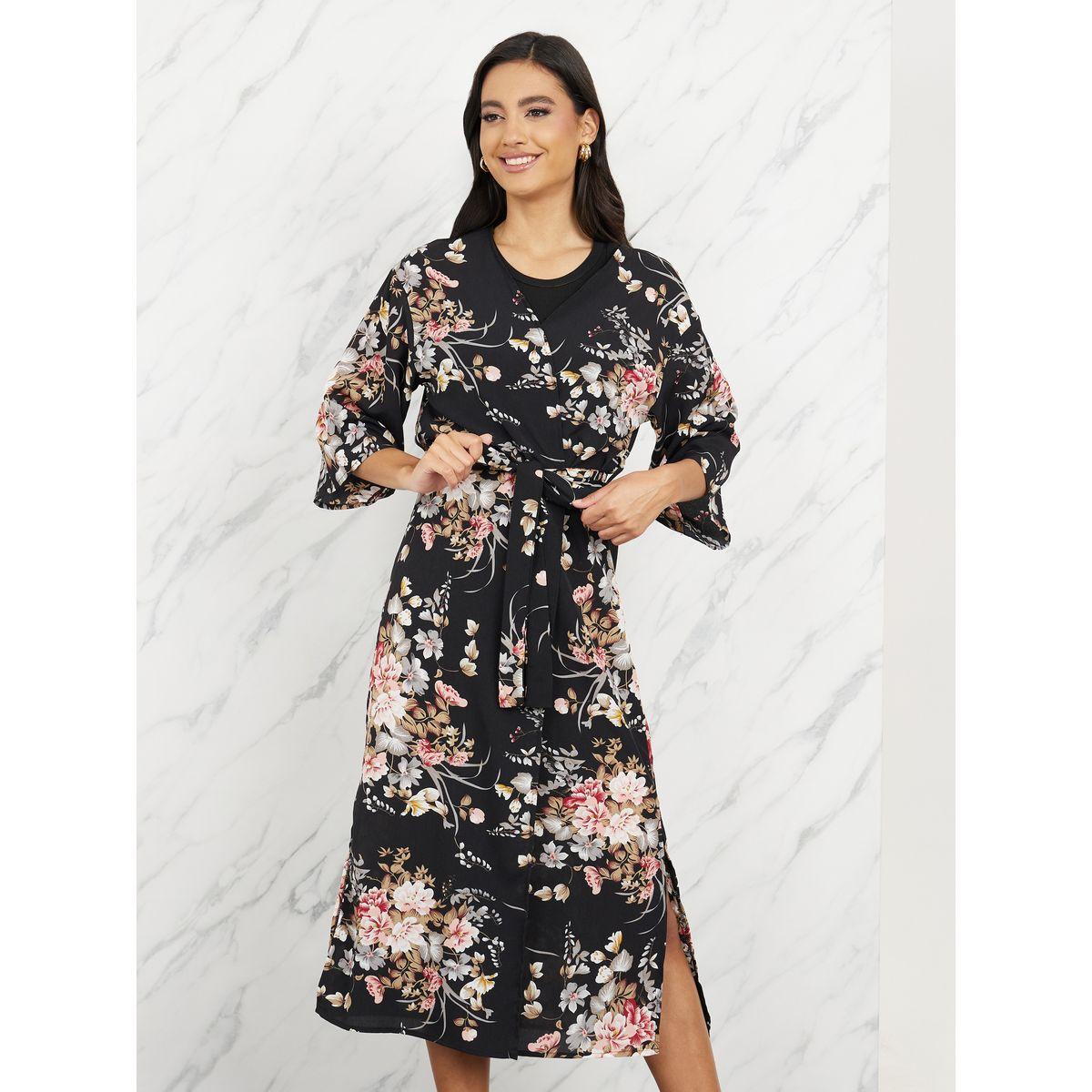 Styli Floral Print Regular Fit Kimono with Self Tie Up-women-clothing-shirtsandblouses-shirts-image-2