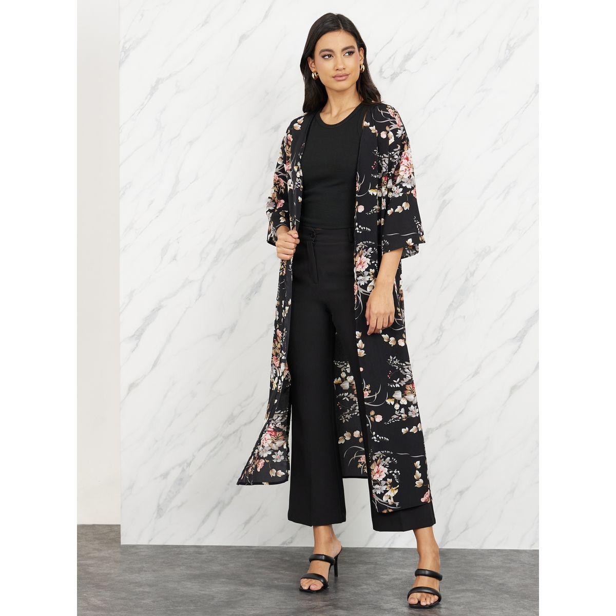 Styli Floral Print Regular Fit Kimono with Self Tie Up-women-clothing-shirtsandblouses-shirts-image-3