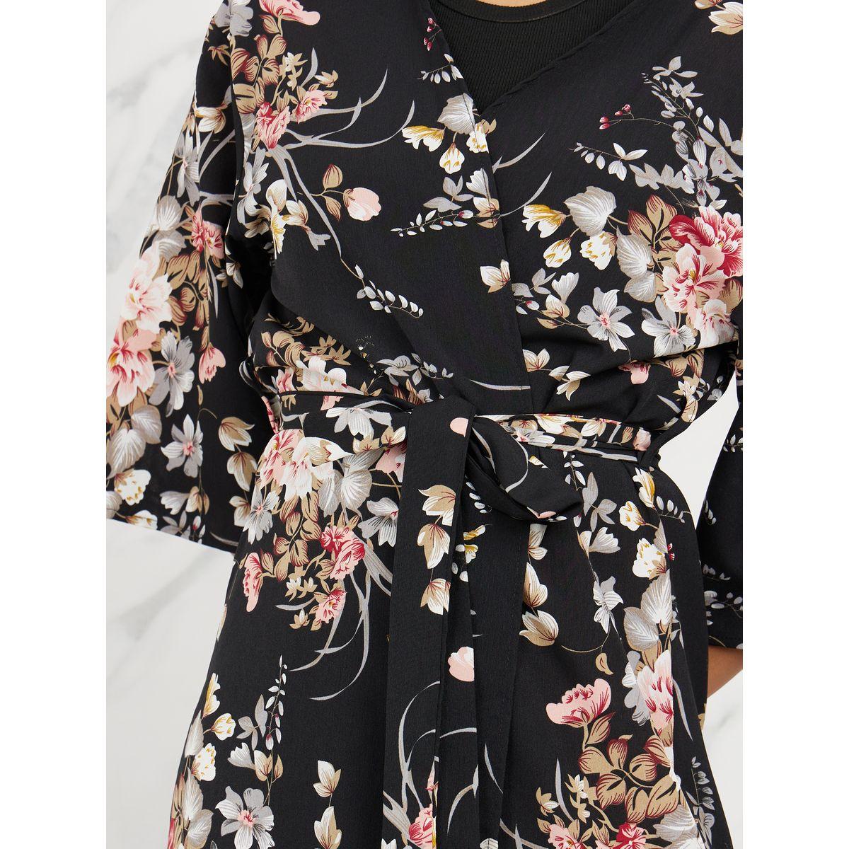 Styli Floral Print Regular Fit Kimono with Self Tie Up-women-clothing-shirtsandblouses-shirts-image-4