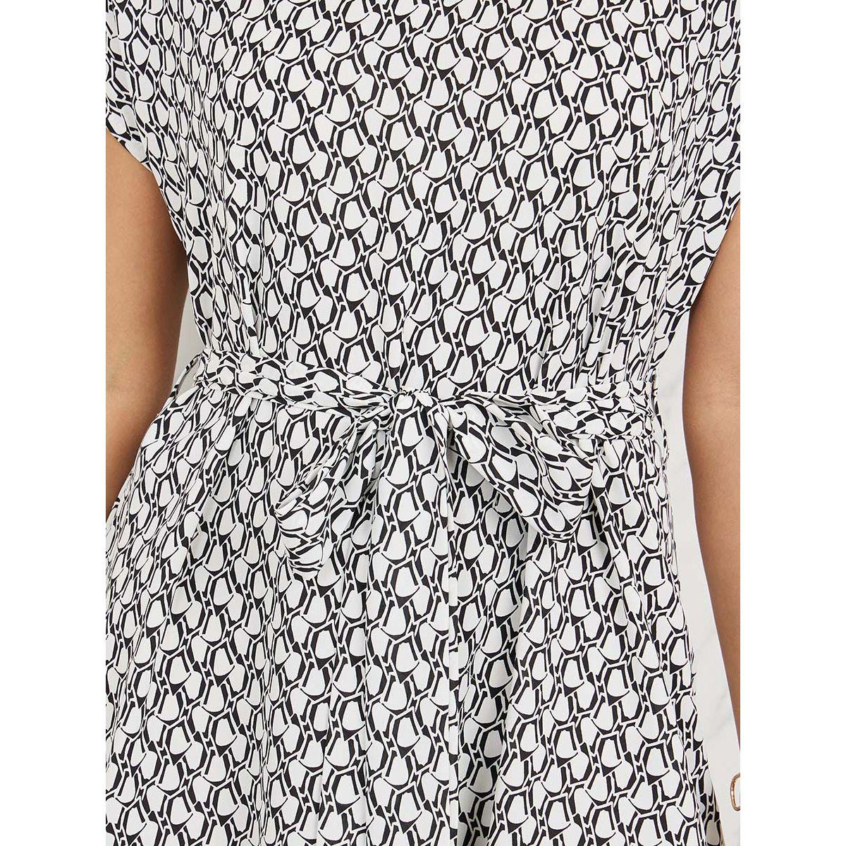 Styli Geo Print Notch Neck Knee Length Dress with Self Tie Up-women-clothing-dresses-image-3