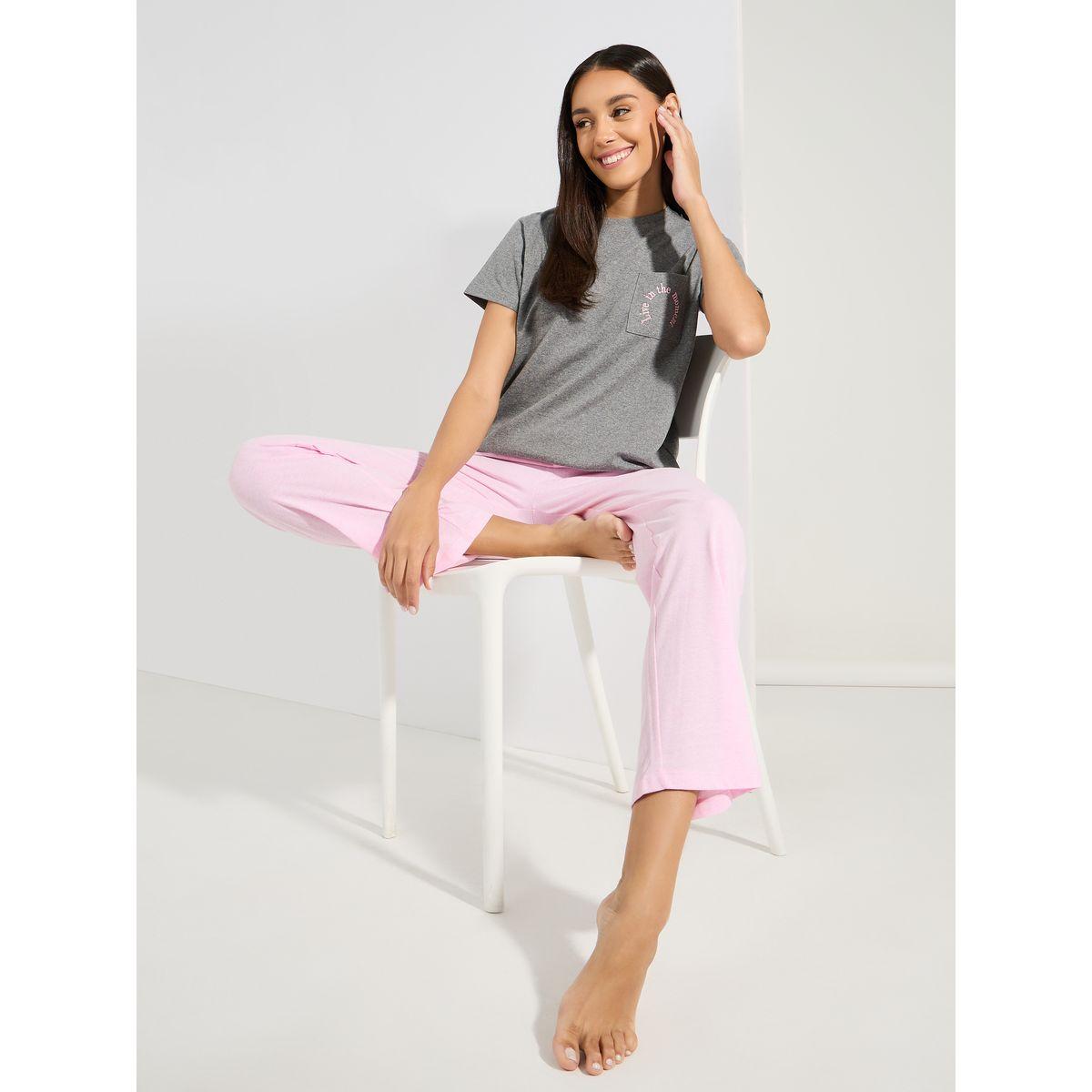 Styli Unwind Cotton Live In The Moment Embroidered Pocket T-Shirt & Pyjama Set-women-clothing-nightwear-pyjamas-longsets-image-1