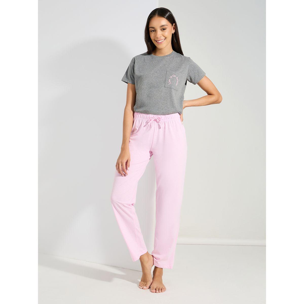 Styli Unwind Cotton Live In The Moment Embroidered Pocket T-Shirt & Pyjama Set-women-clothing-nightwear-pyjamas-longsets-image-5