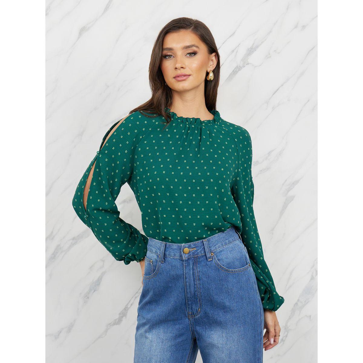 Styli Swiss Dobby Cut Out Detail Sleeves Blouse-women-clothing-shirtsandblouses-blouses-image-1