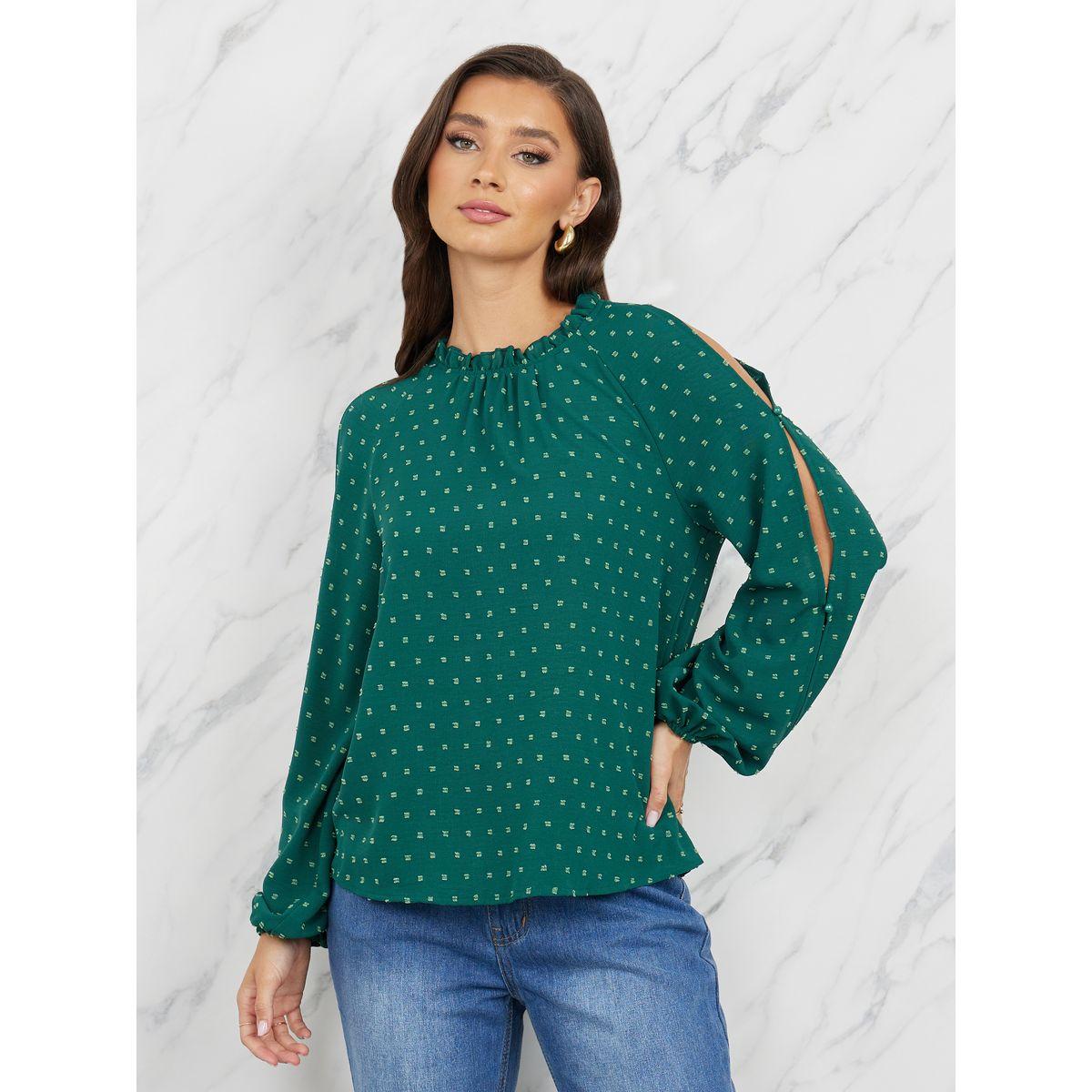 Styli Swiss Dobby Cut Out Detail Sleeves Blouse-women-clothing-shirtsandblouses-blouses-image-2