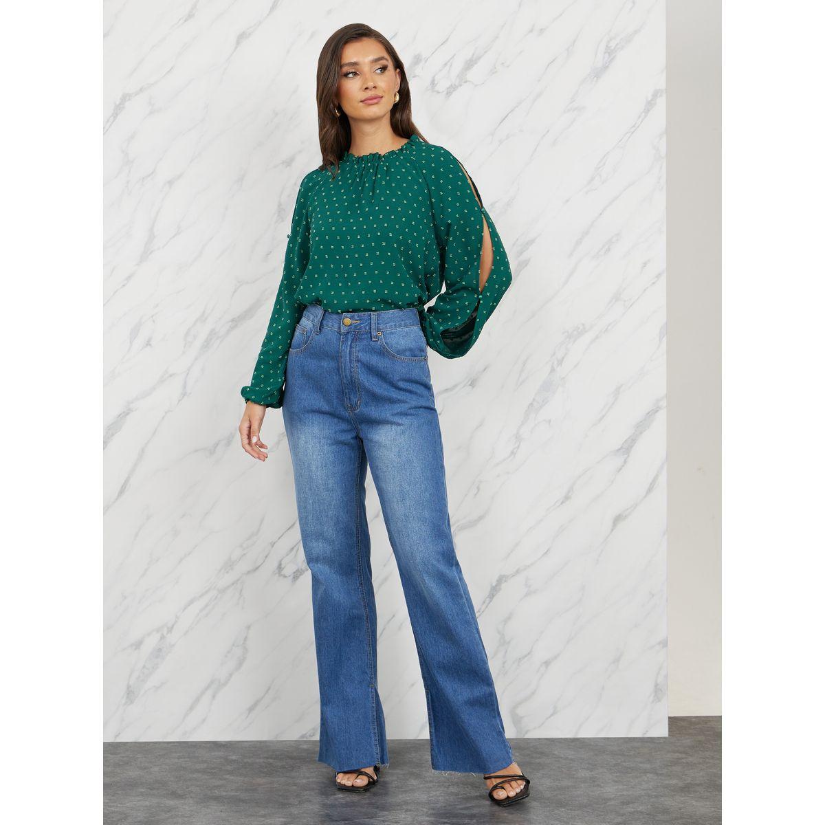 Styli Swiss Dobby Cut Out Detail Sleeves Blouse-women-clothing-shirtsandblouses-blouses-image-3